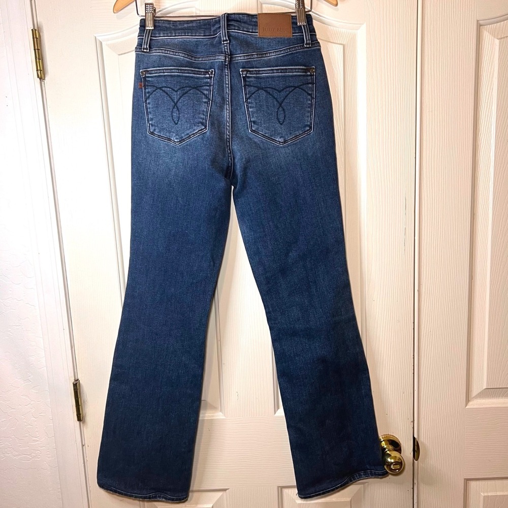 Size 27 Judy Blue High Waist Bootcut Jeans Dark Wash Distressed Hem - Picture 4 of 10